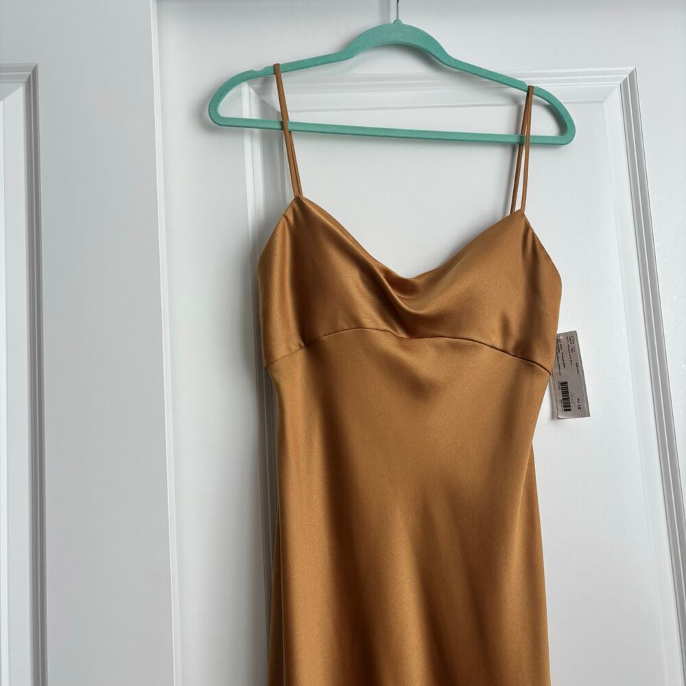 Jenny Yoo Marigold Gold Satin Cowl Neck Midi Dress Wedding Guest - Picture 4 of 16